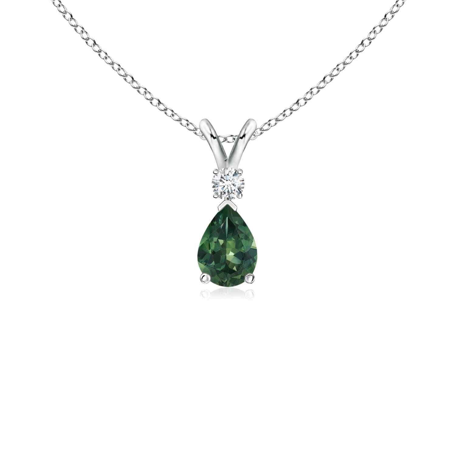 ANGARA 0.44 Ct Teal Montana Sapphire Teardrop Pendant with Diamond in Silver