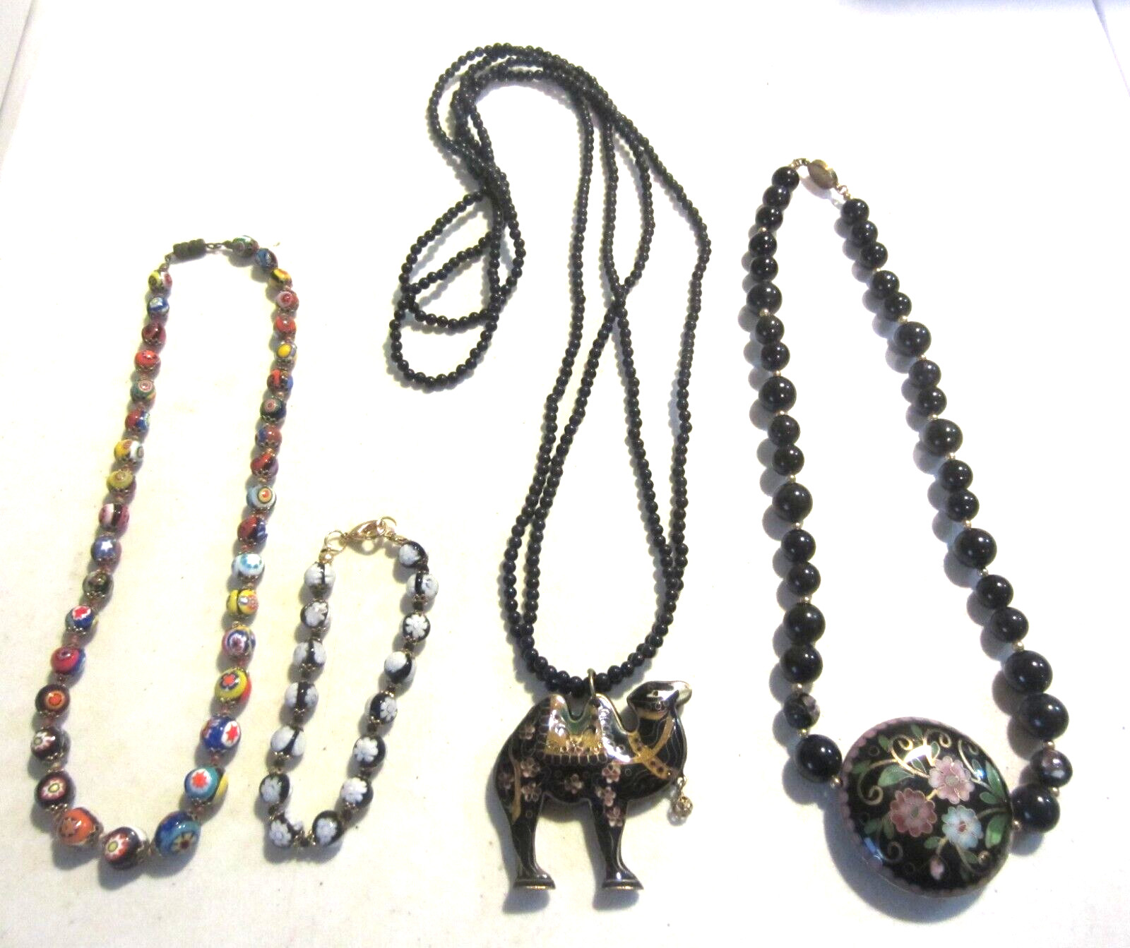 Vintage Cloisonné Enamel Bead Necklaces knotted / camel