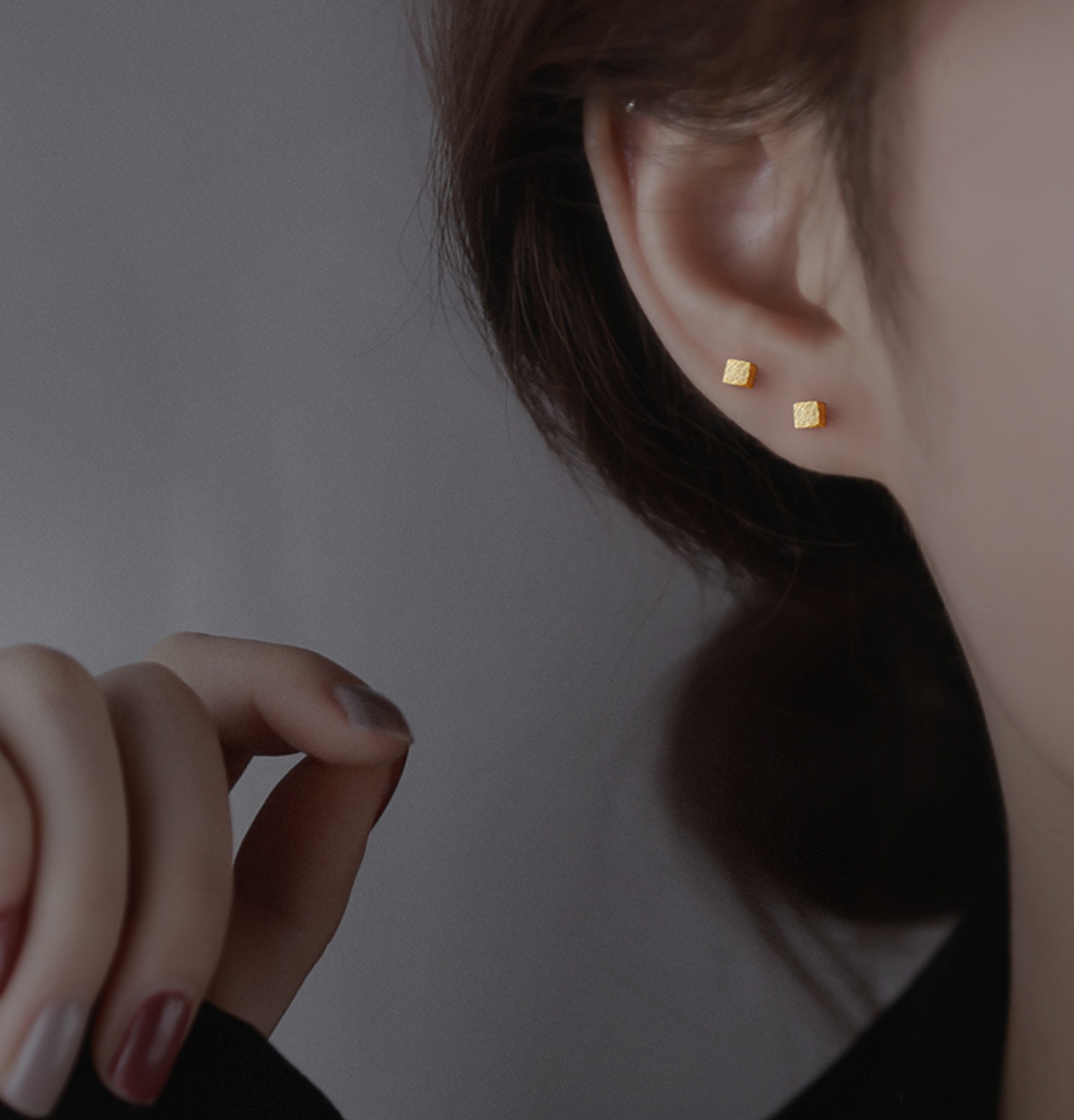 Tiny Black / Silver / Gold Square Block Stud Earrings
