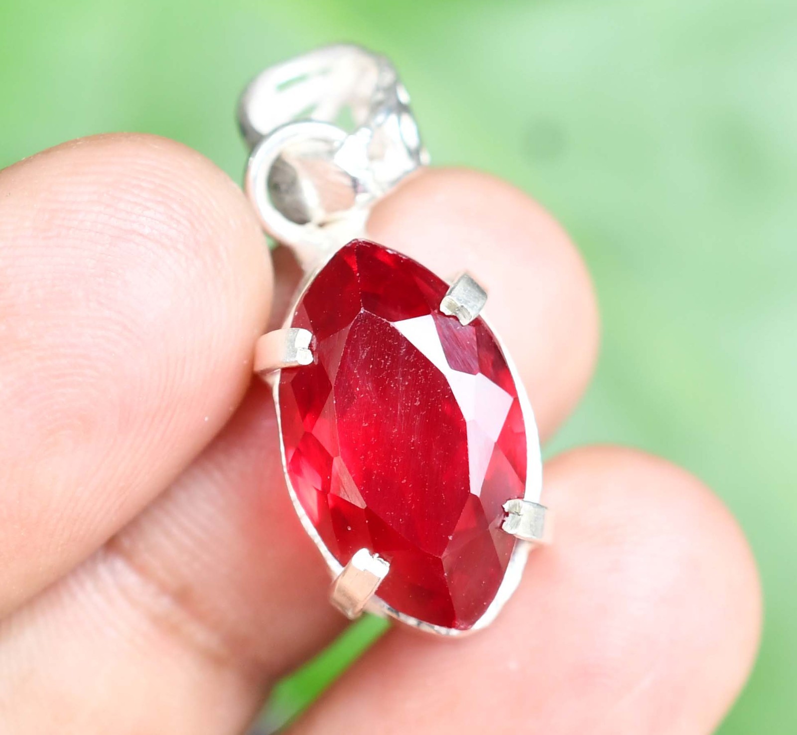 26.75 Ct Natural Blood Red Ruby Marquise 925 Sterling Silver Pendant Certified