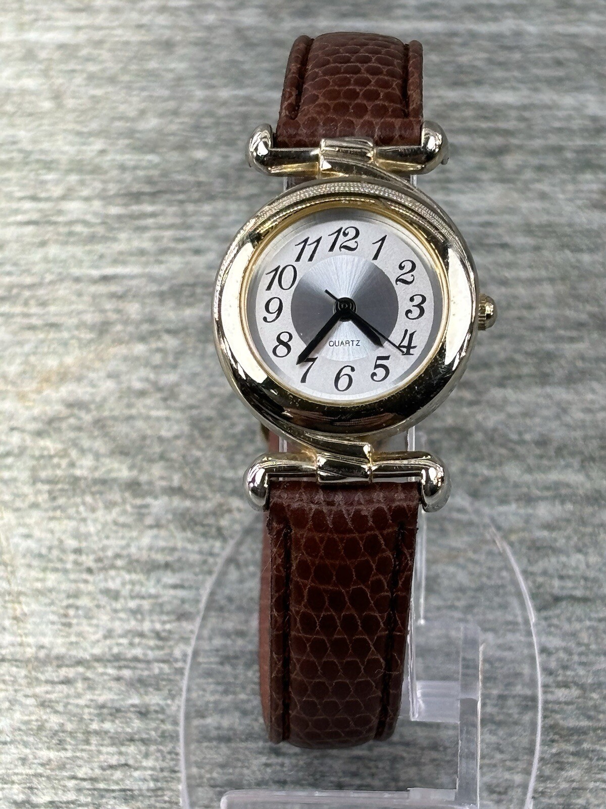 Mitoya Quartz V377 Wristwatch 3930QS Gold Silver Brown Leather Works Japan Fada