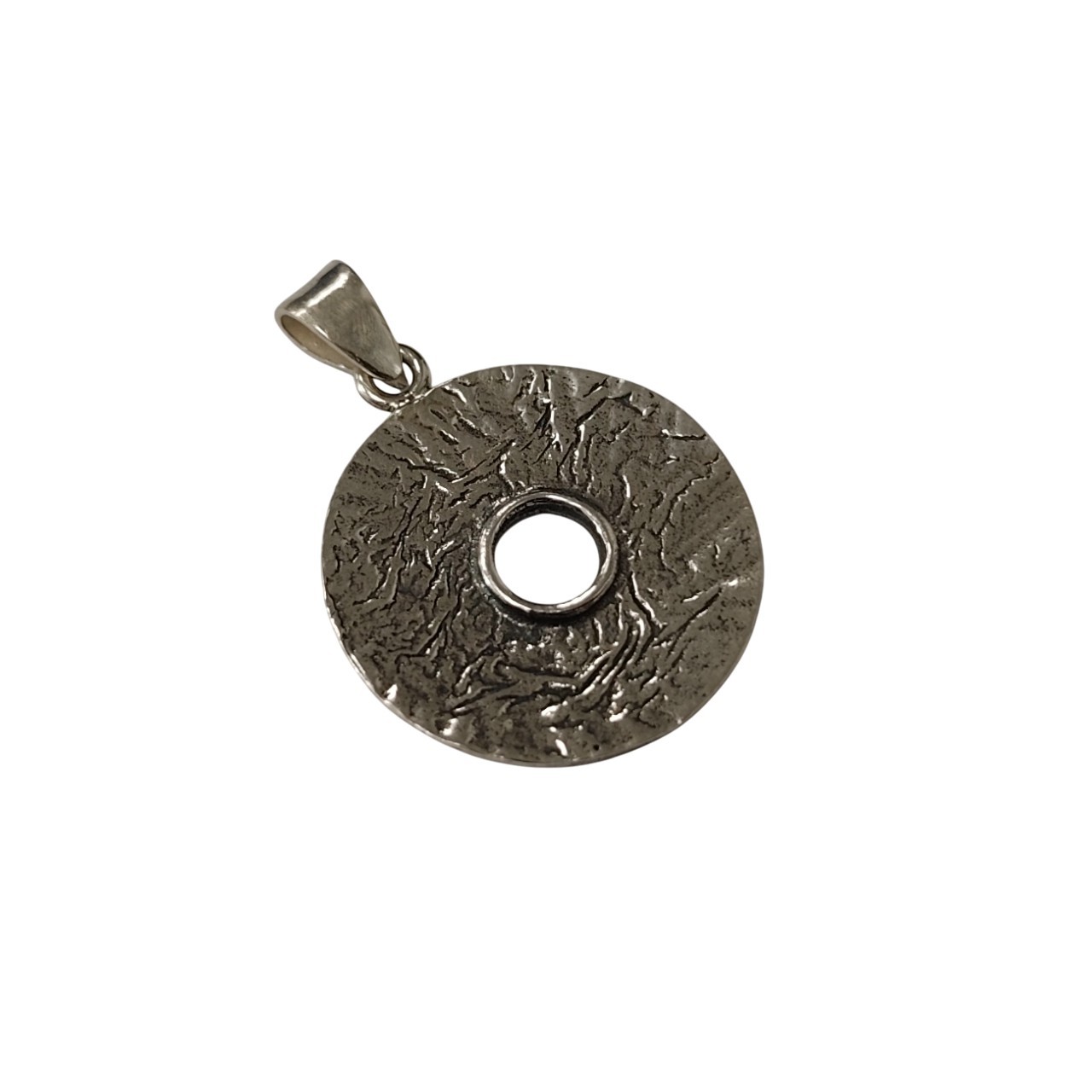 Handmade 925 Silver Pendant Round Textured Design Minimalist