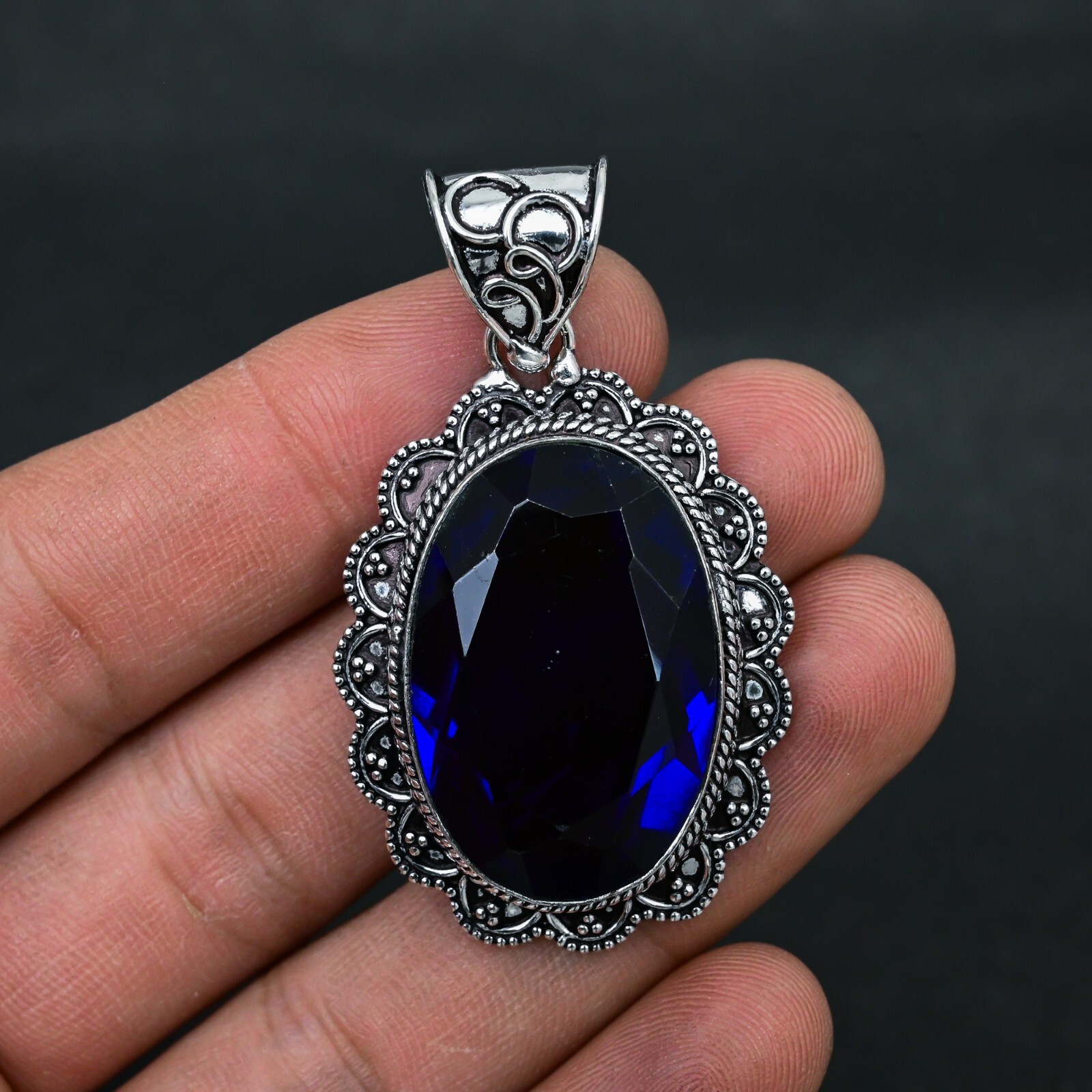 London Blue Topaz Gemstone 925 Sterling Silver Pendant Handmade Jewelry Gift