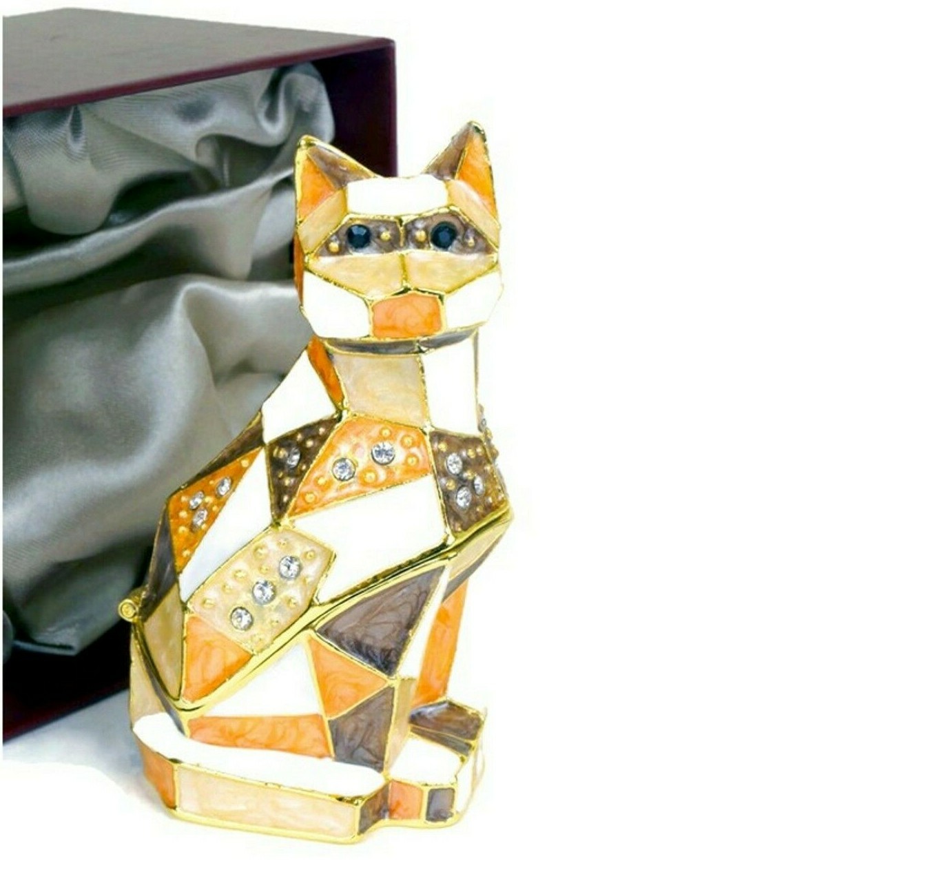 Tabby Cat Jewelry Trinket Box Geometric Origami Animal Décor. for all Occasion