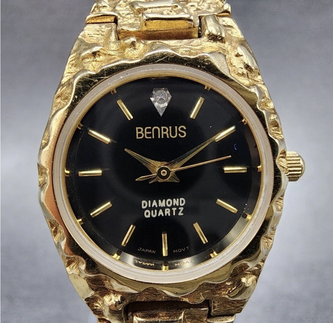 “Benrus” Gold and Black Women’s Diamond Quartz Watch