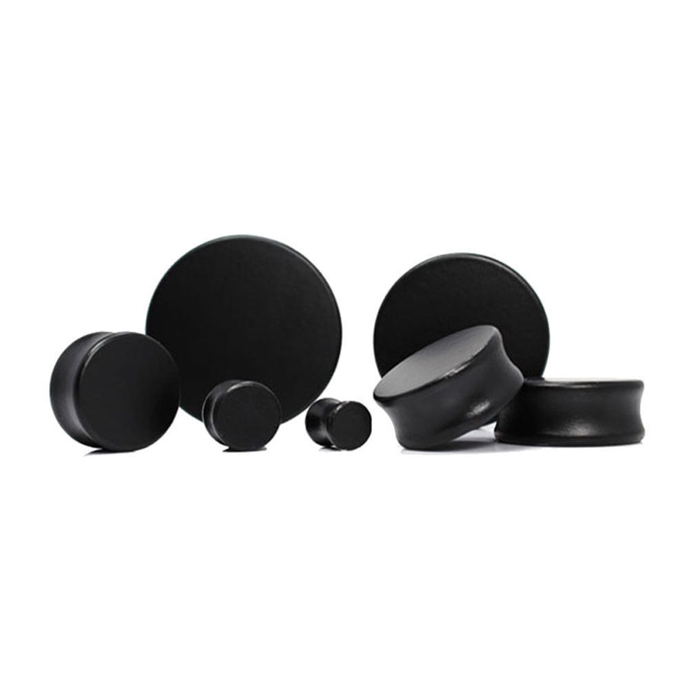 1 Pair of Black Double Flare Ebony Organic Natural Wood Ear Plug Flat Face E552
