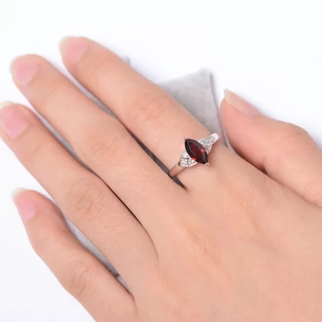Handmade Marquise Garnet 925 Sterling Silver Engagement Christmas Ring For Her