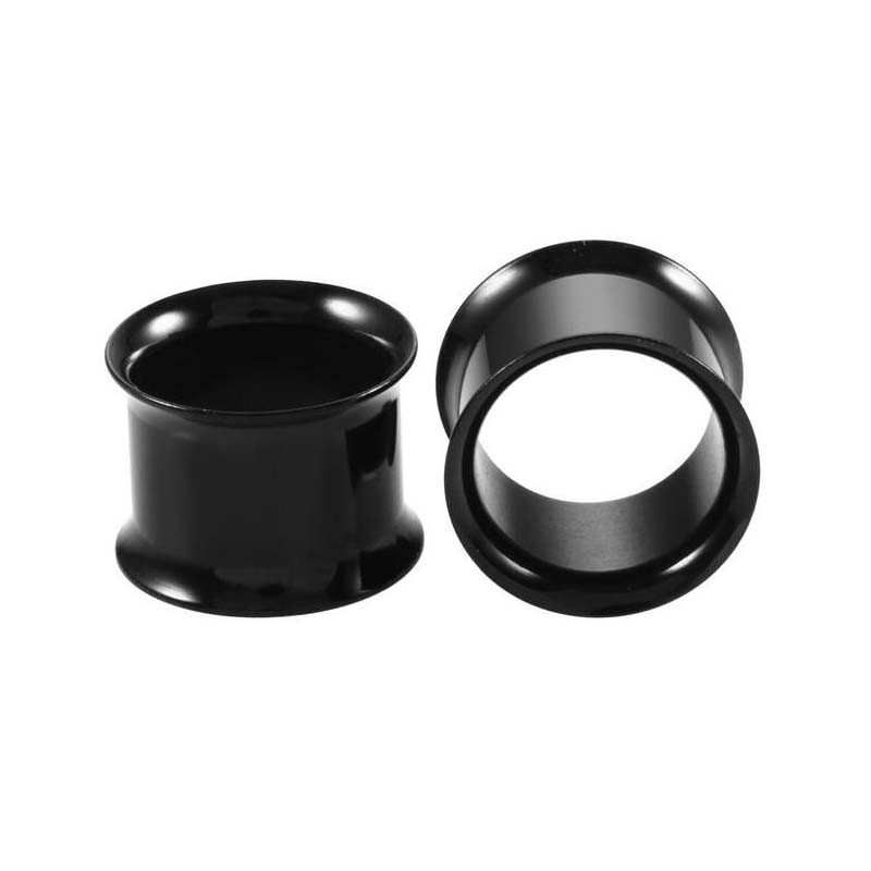 Pair of Black Stainless Steel Screw Flesh Tunnels Ear Gauges Ear Expander Plugs