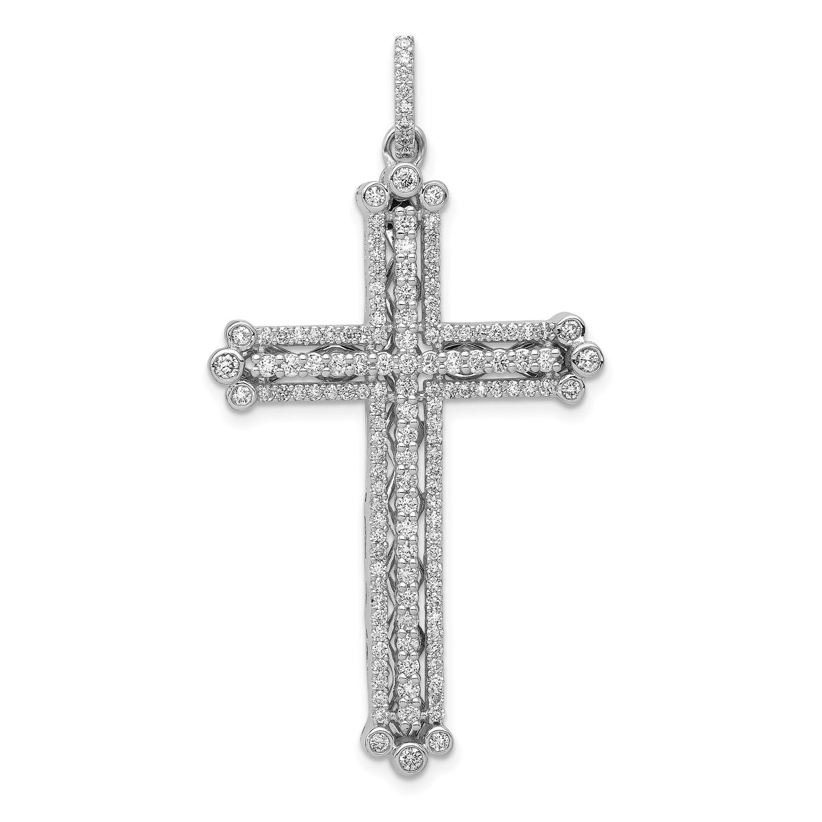 14k White Gold Diamond Cross Pendant Charm 50.5mm Religious Jewelry