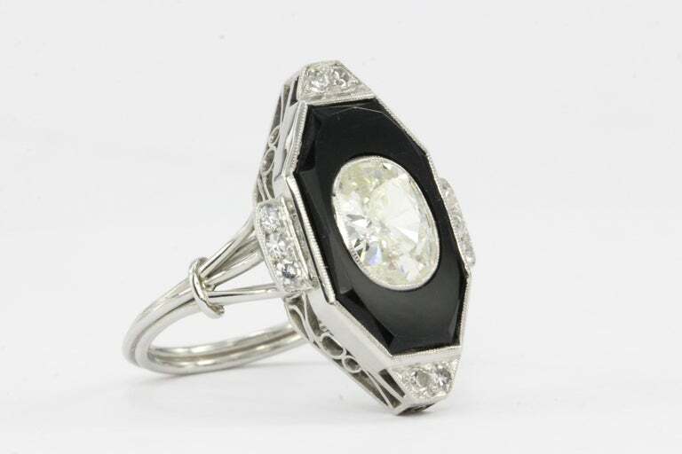 Art Deco Pure 935 Silver Black Onyx & 1.32CT Lab-Created White CZ Fantastic Ring