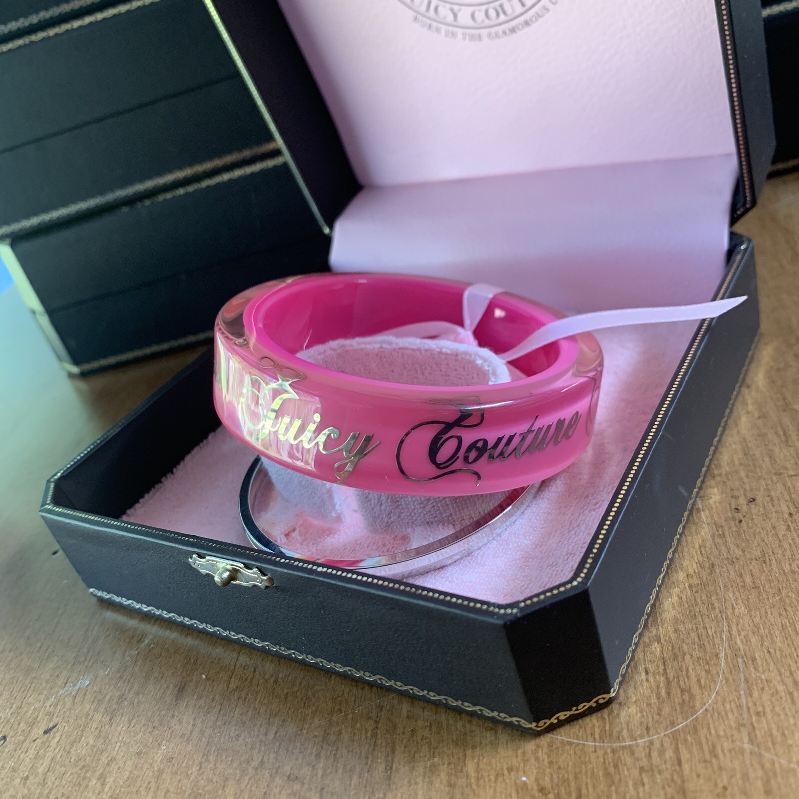 Retro Juicy Couture Pam & Gela Pink and Silver Thick Bangle Bracelets