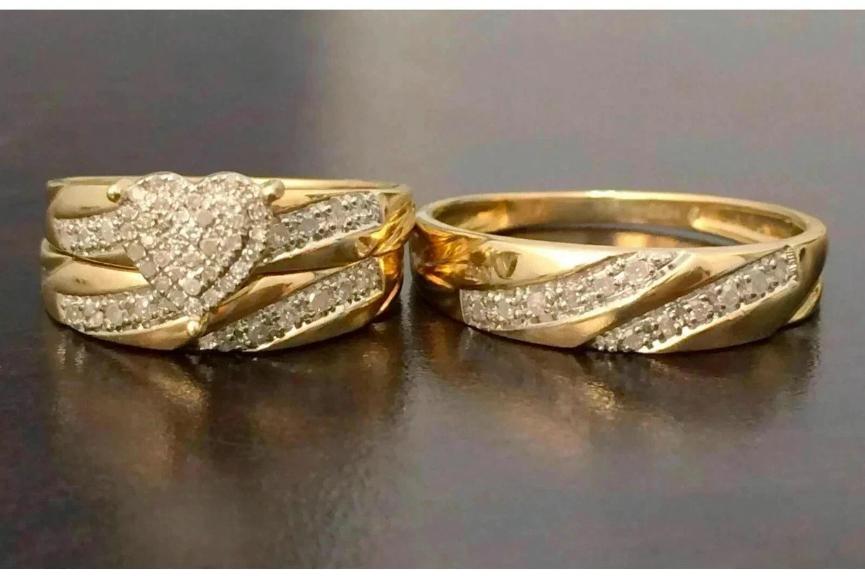 2.50 Ct Round Lab Created Diamond Trio Wedding Ring Set 14k Yellow Gold Plated
