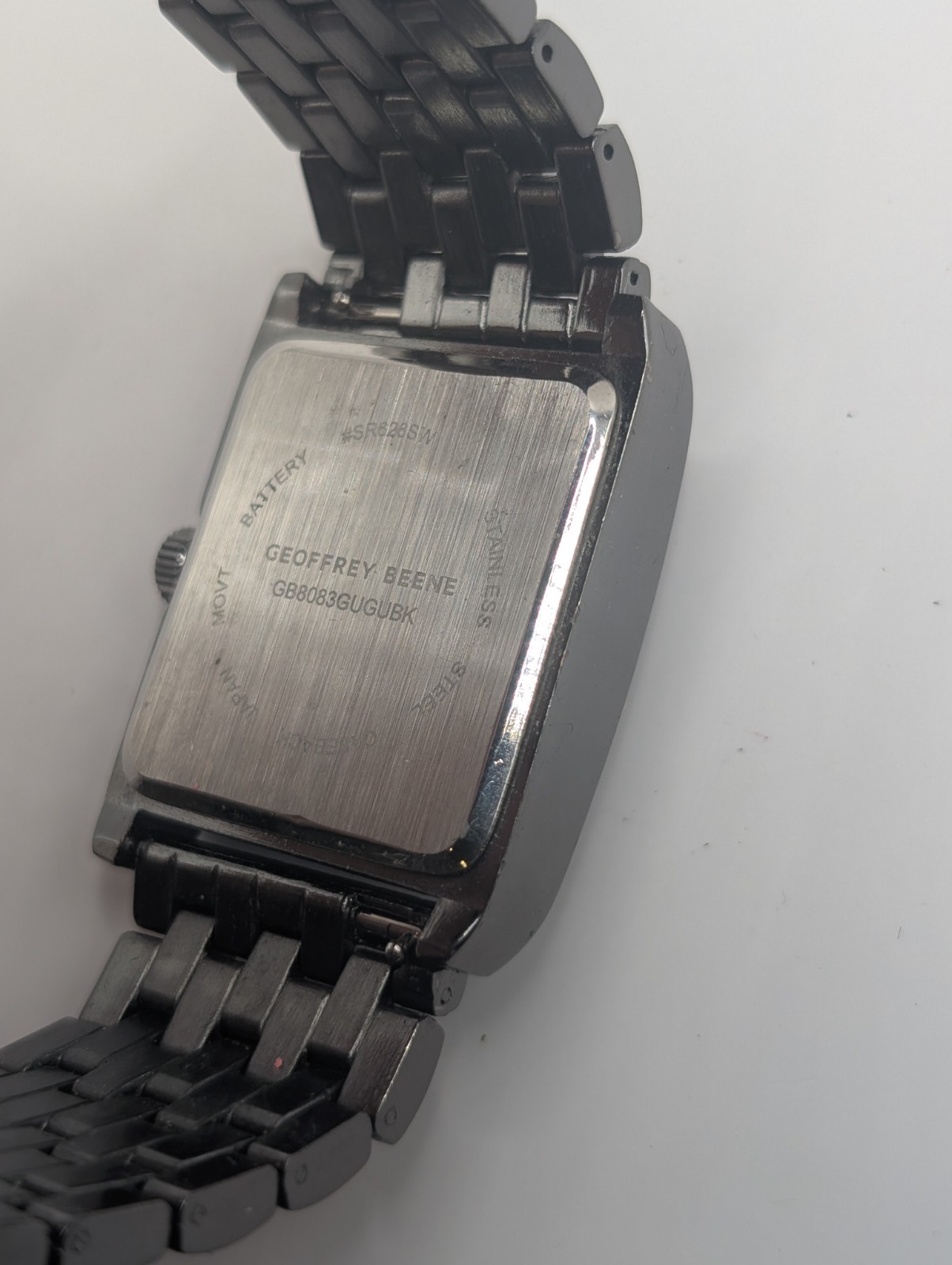 Geoffrey Beene Mens Watch Rectangular Silver Dial Gunmetal Bracelet Quartz 34mm