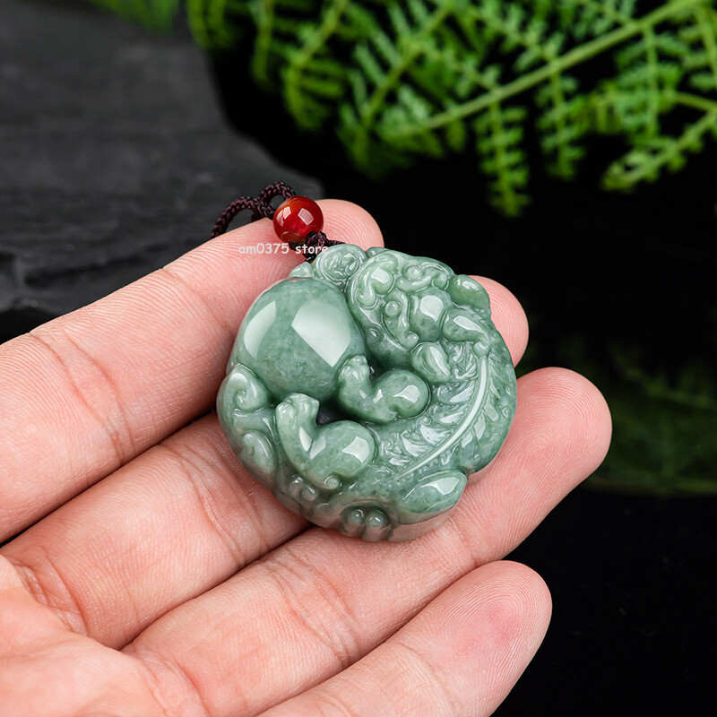 100% Natural Grade A Jade Jadeite Bean Green Ruyi Pixiu Women Men’s Pendant