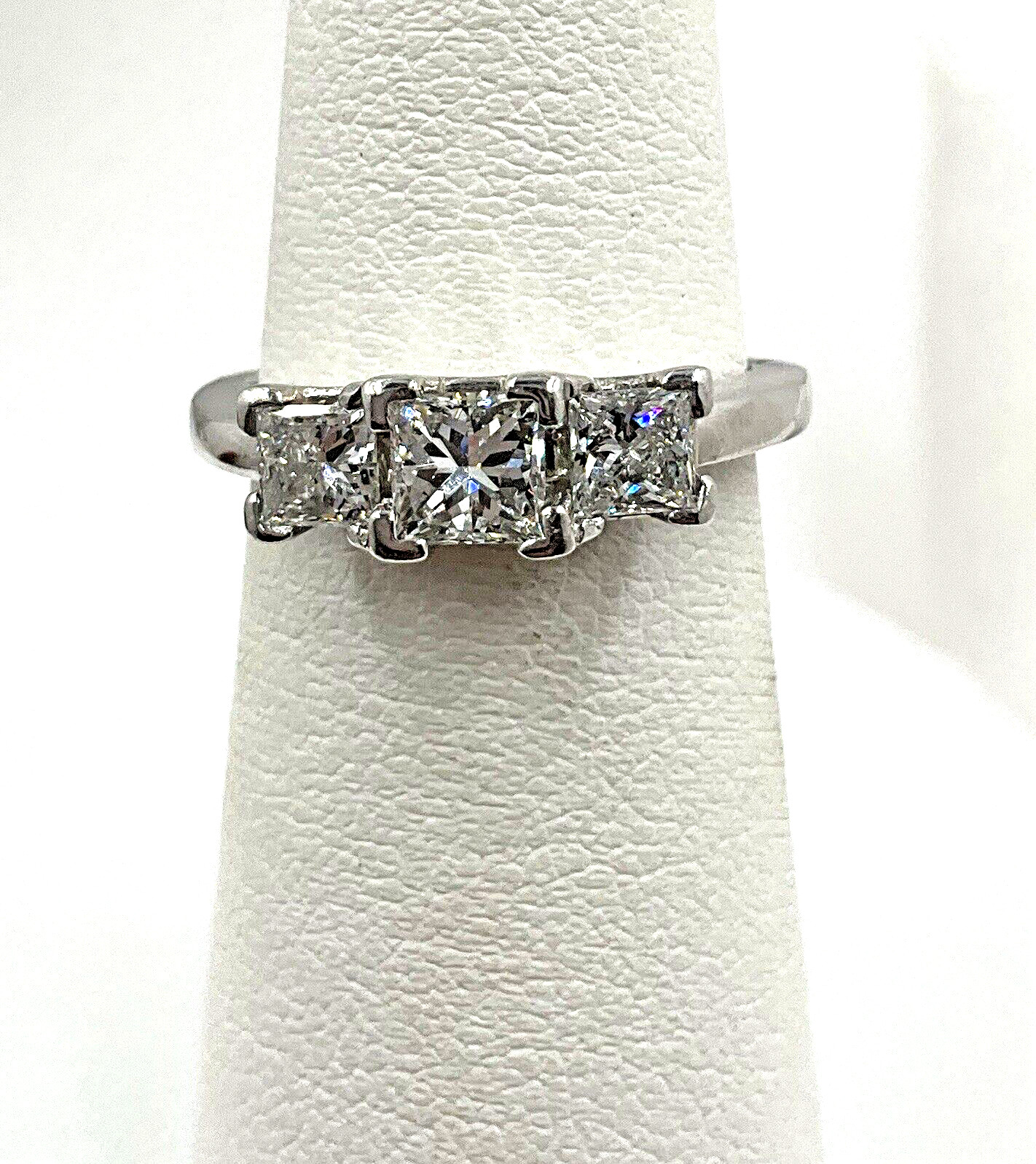 Platinum 1.00TCW Princess Cut 3 Stone Diamond Ring Size 5