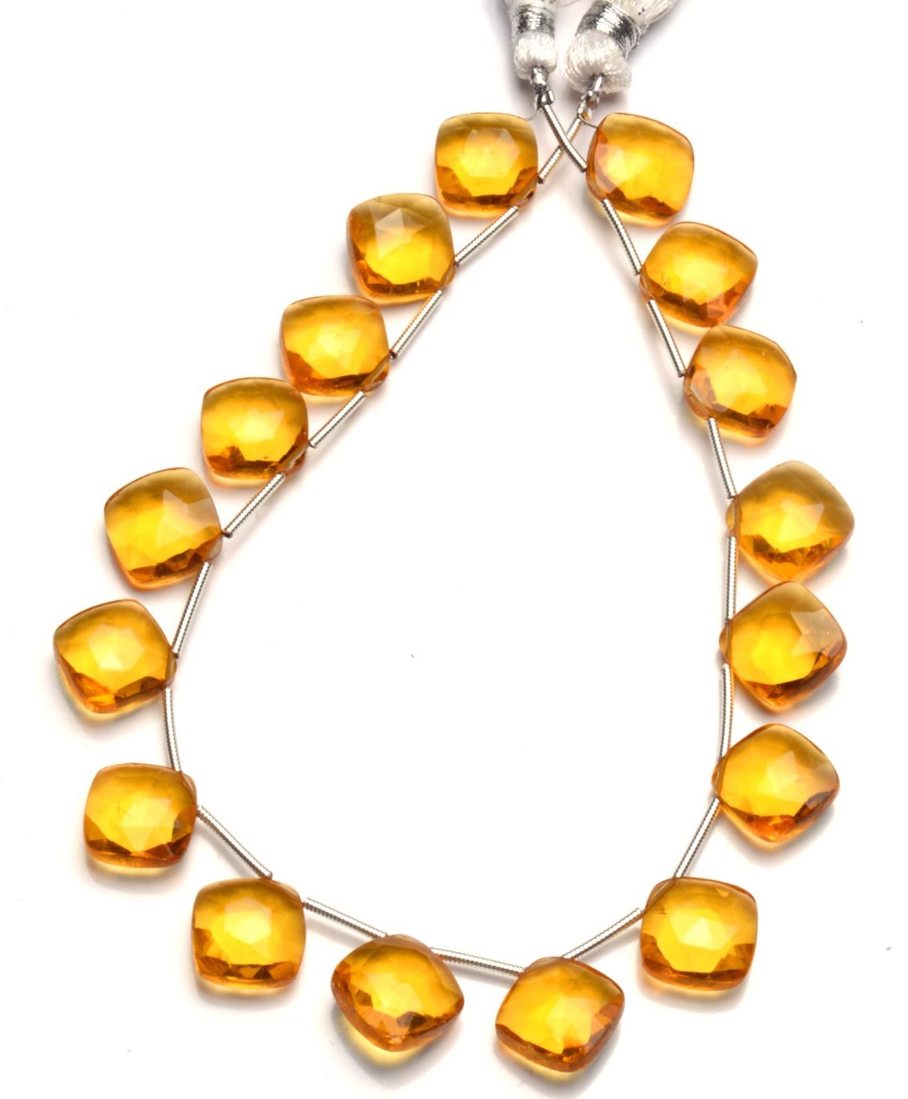 Citrine Gem Color Quartz 11MM Approx. Faceted Cushion Shape Beads 10″ Strand