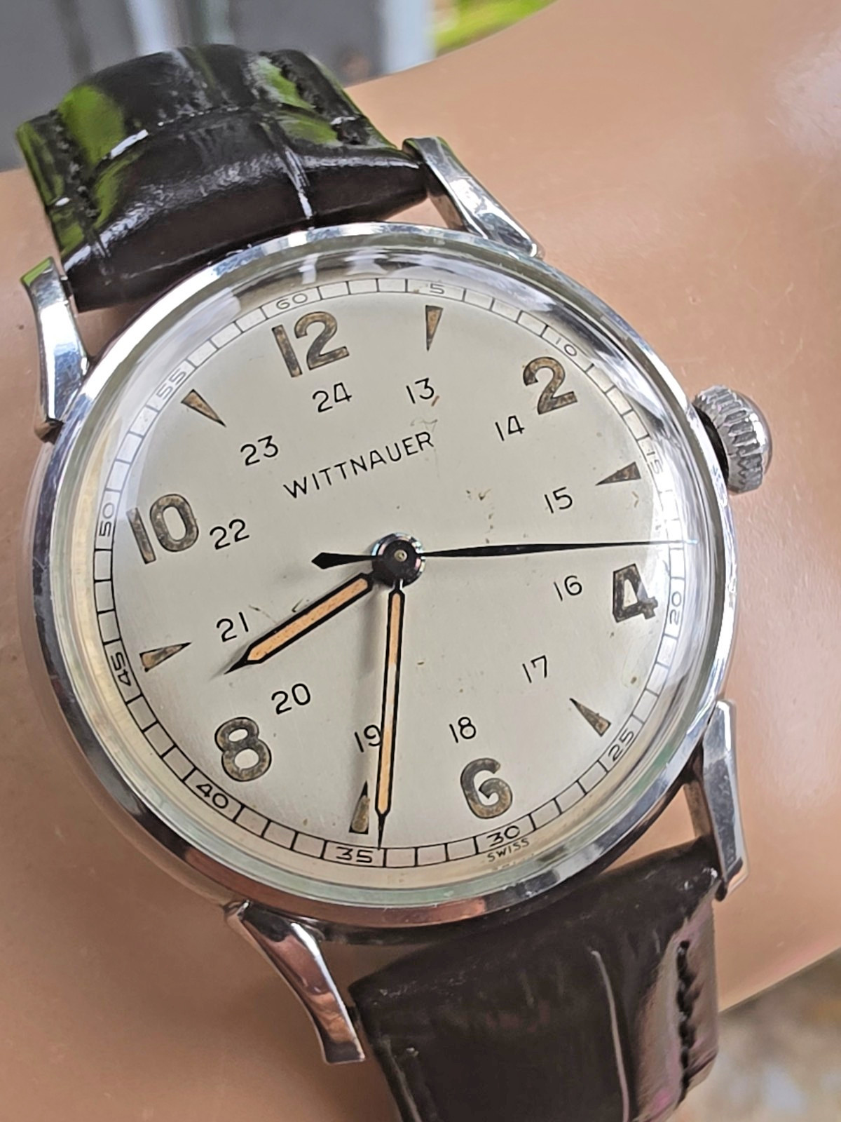 Vintage WITTNAUER men’s manual wind watch Military Style 24H dial 1950s