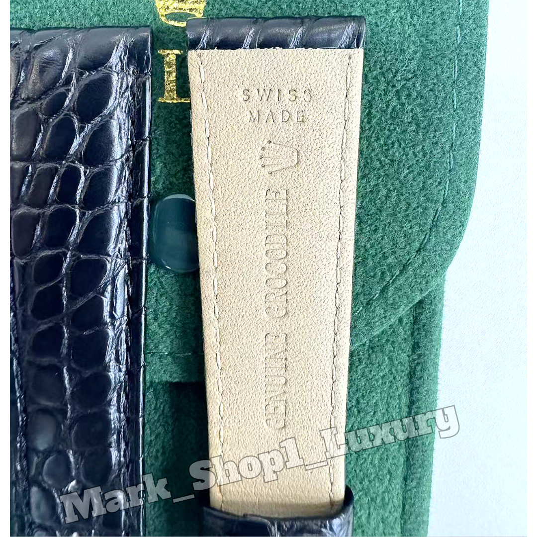 ROLEX Black Crocodile Leather Watch Band Rolex Silver Buckle 19-16mm NOS Vintage