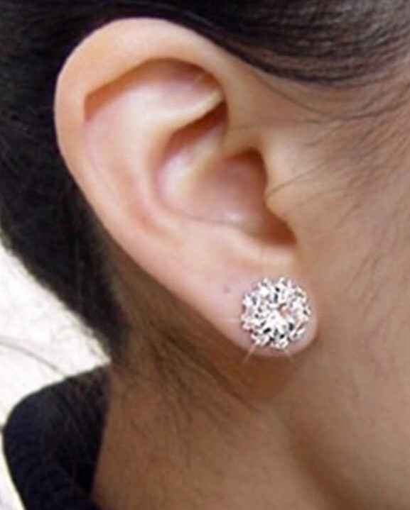 Silver Toned Clear Rhinestone Sunflower Stud Earrings Pierced Ears