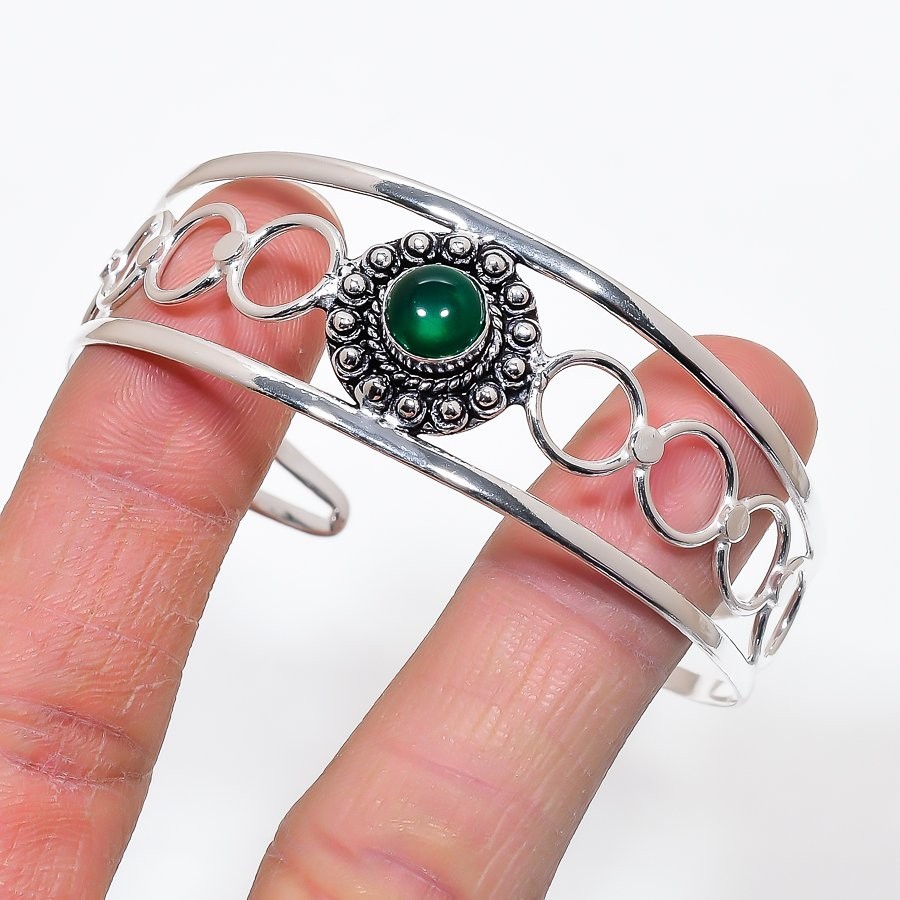 Green Onyx Gemstone 925 Sterling Silver Jewelry Cuff Bracelet Adjustable