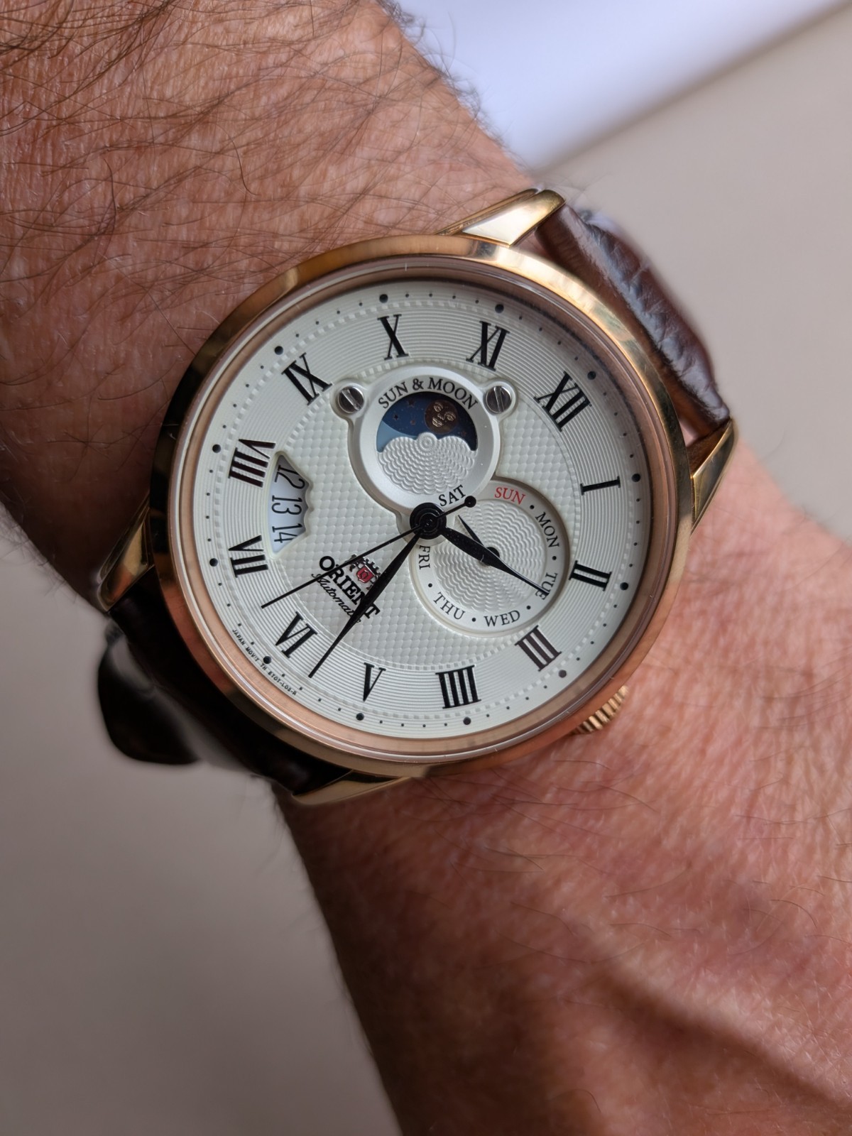 Orient Sun & Moon Automatic Men’s Watch – Rose Gold, Version 2
