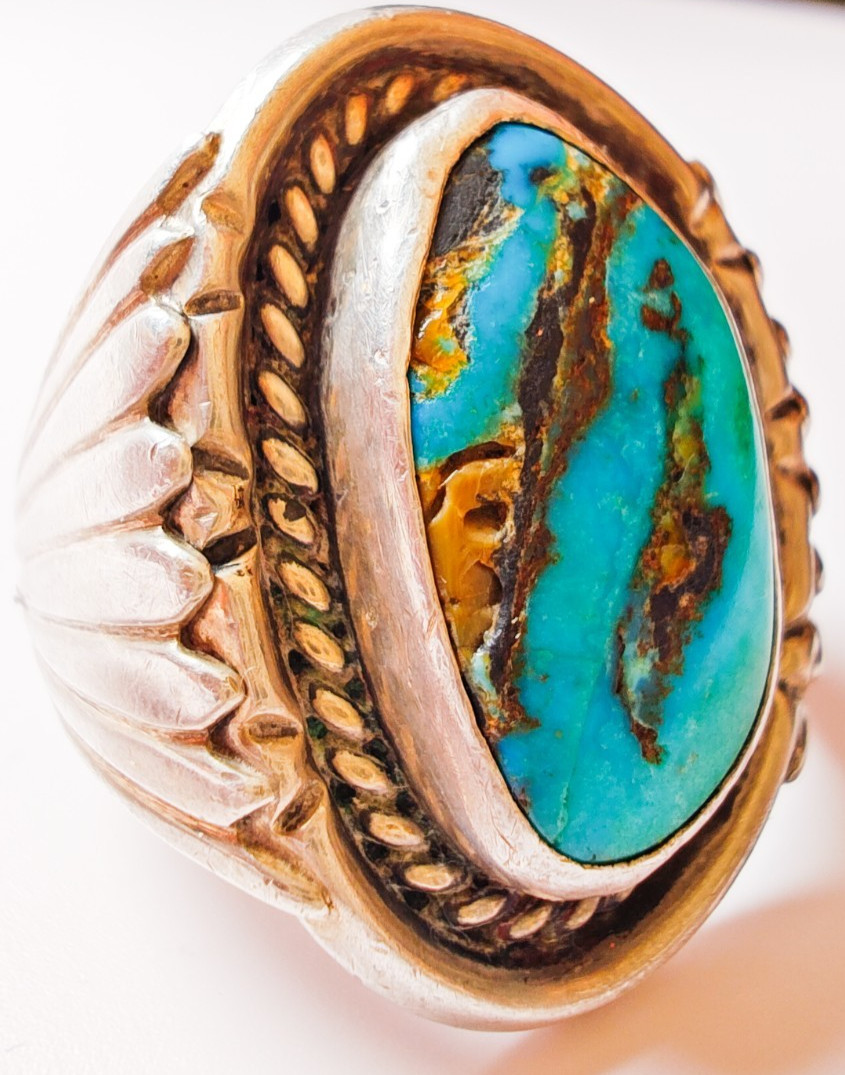 Navajo Sterling Silver Turquoise Ring Size 10.5 • LARGE 19×10.6mm Stone • 17.18g