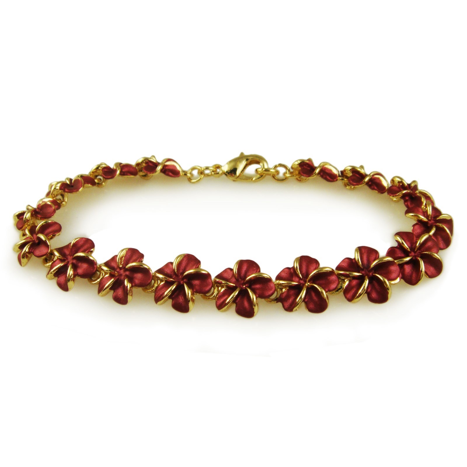 TRENDY CUTE HAWAII PLUMERIA FLOWER CHAIN LINK BRACELET RHODIUM OR GOLD PLATED