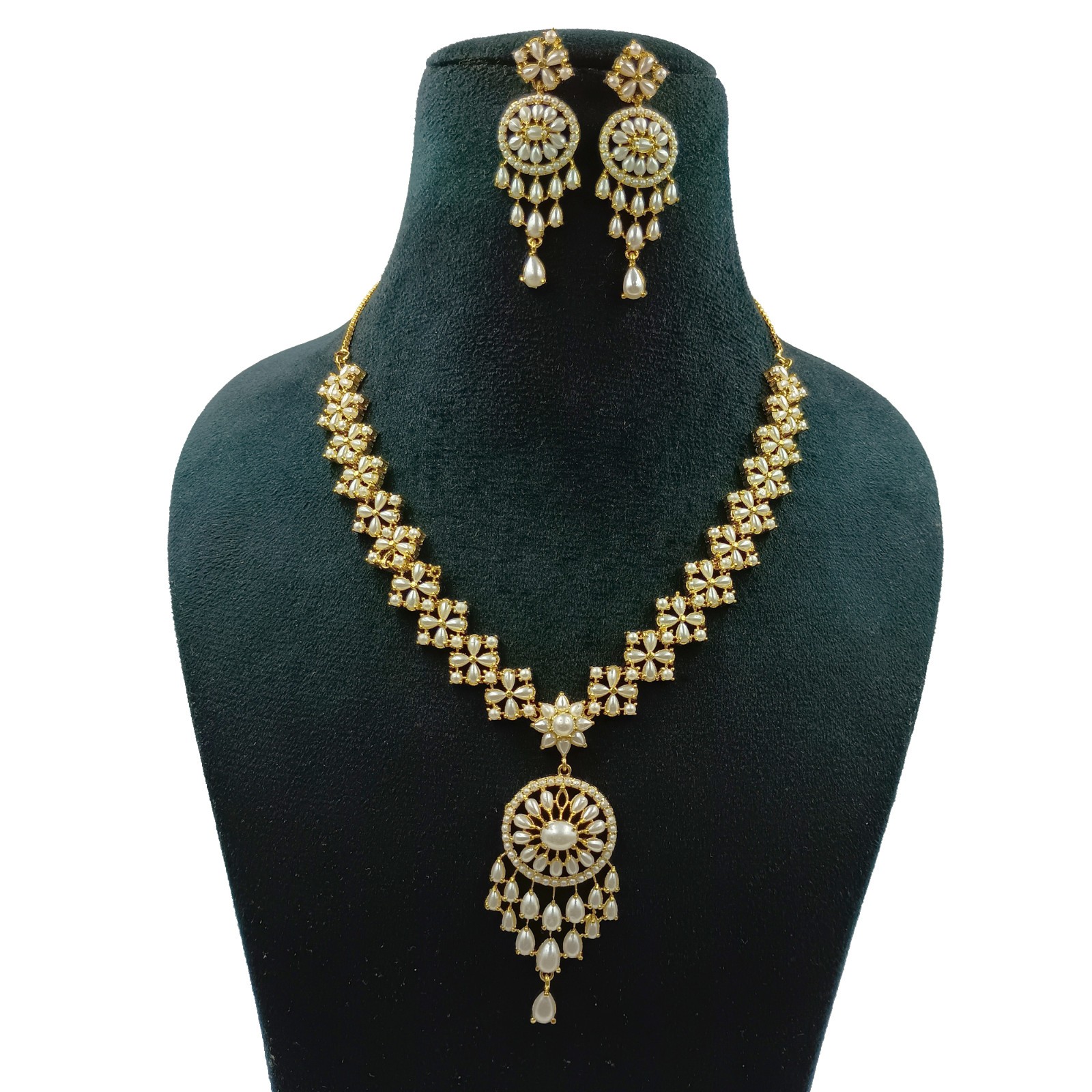22k Gold Plated Pearl Necklace Set Indian Ethnic Wedding Choker Party Wear Jewel