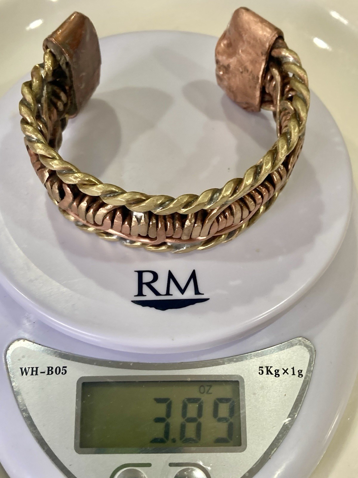 Heavy Handcrafted brass, copper and bronze braided wire cuff bracelet size 7