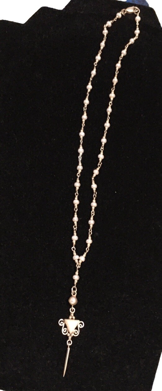 Vintage SAJEN Sterling Pearl Y-Drop Necklace