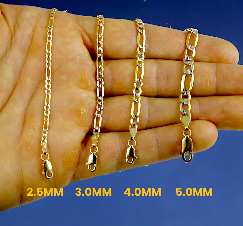 10K Yellow Gold SOLID Figaro Pave Necklace Bracelet Chain Real DC 2mm-11mm 7-30″