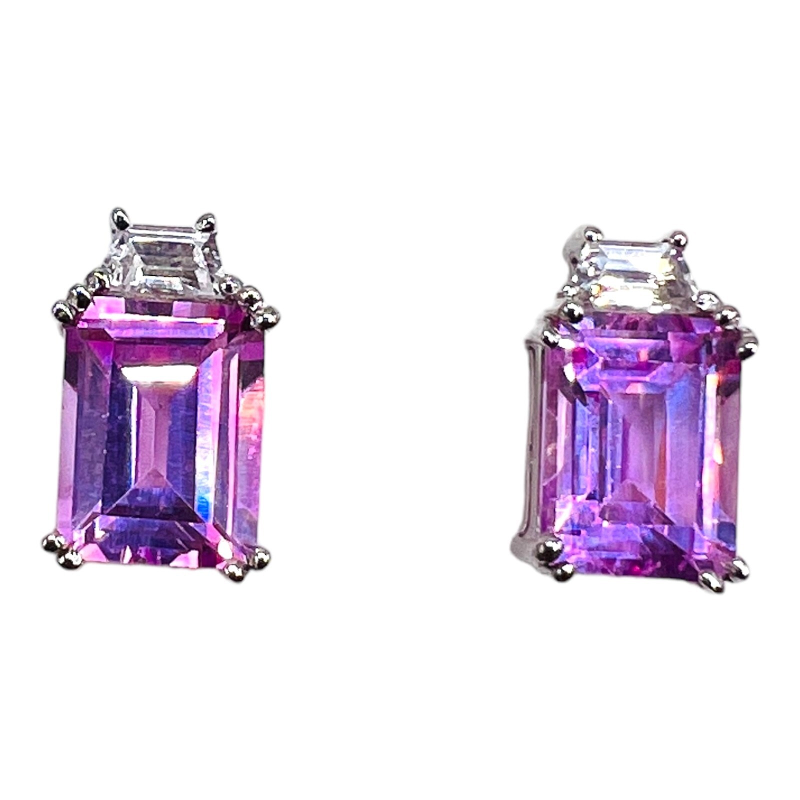 10k White Gold Pink Gemstone Stud Post Earrings