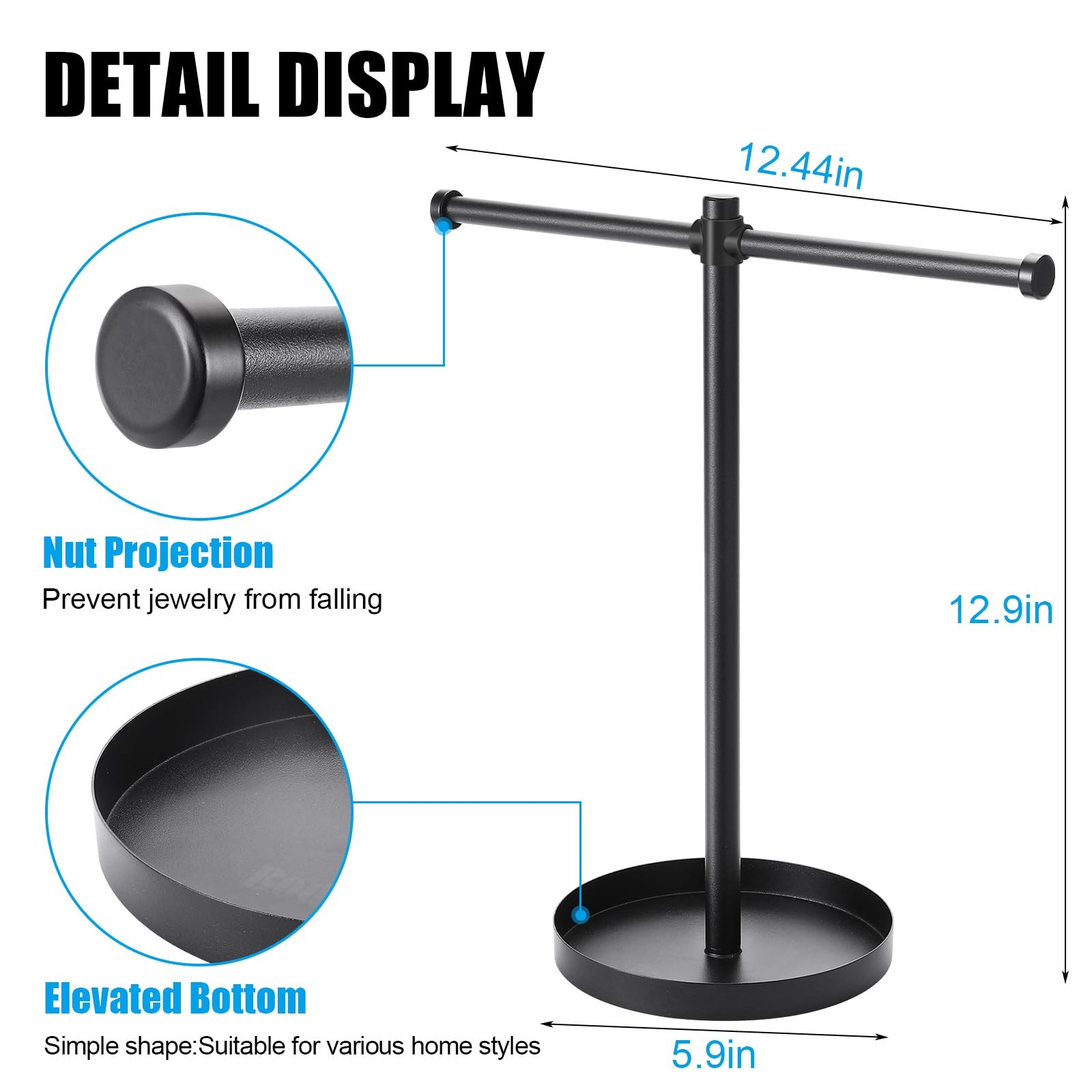 Organizador de joyas y collares, de metal resistente y de 32 cm de alto.