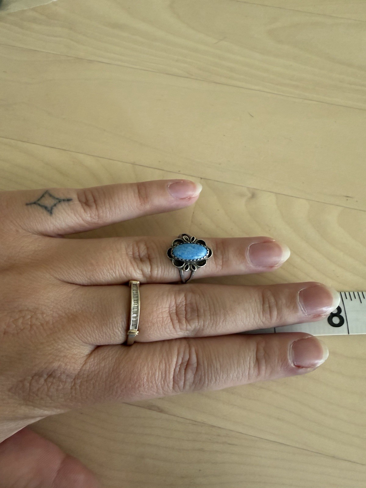 Native Made Turquoise Ring Sterling Silver 925 Ornate Floral Design