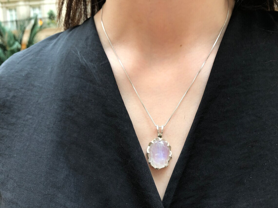 Loveing Rainbow Moonstone Gemstone 925 Sterling Silver Handmade Pendant S-41