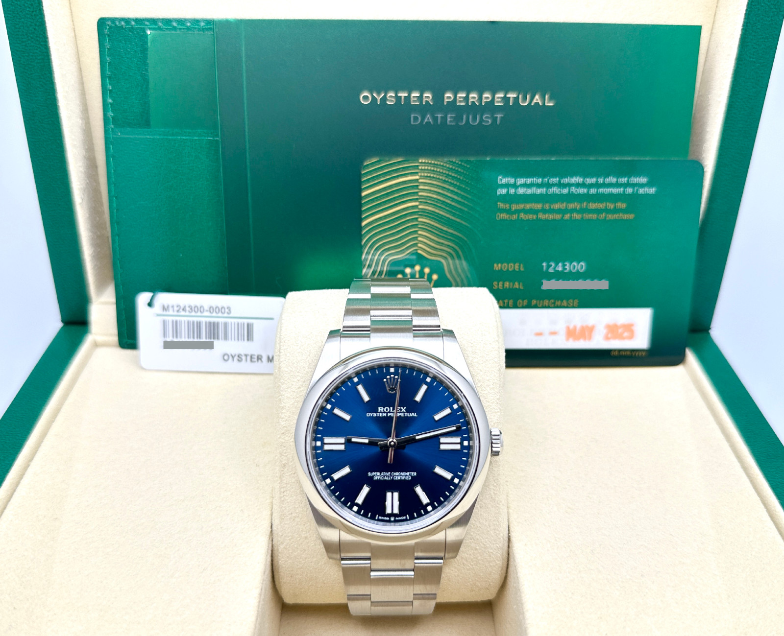 2025 Rolex Oyster Perpetual 124300 41mm Blue Dial Stainless Steel Box Papers