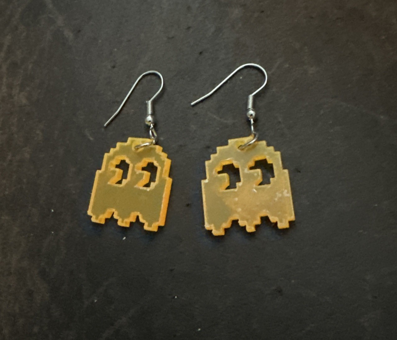 Orange PAC-Man Ghost Drop Dangle Earrings 80’ Nostalgia