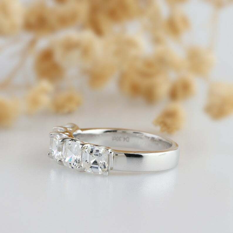 3.75 CT White Asscher Cut CZ Five Stone Engagement Ring In 14K White Gold