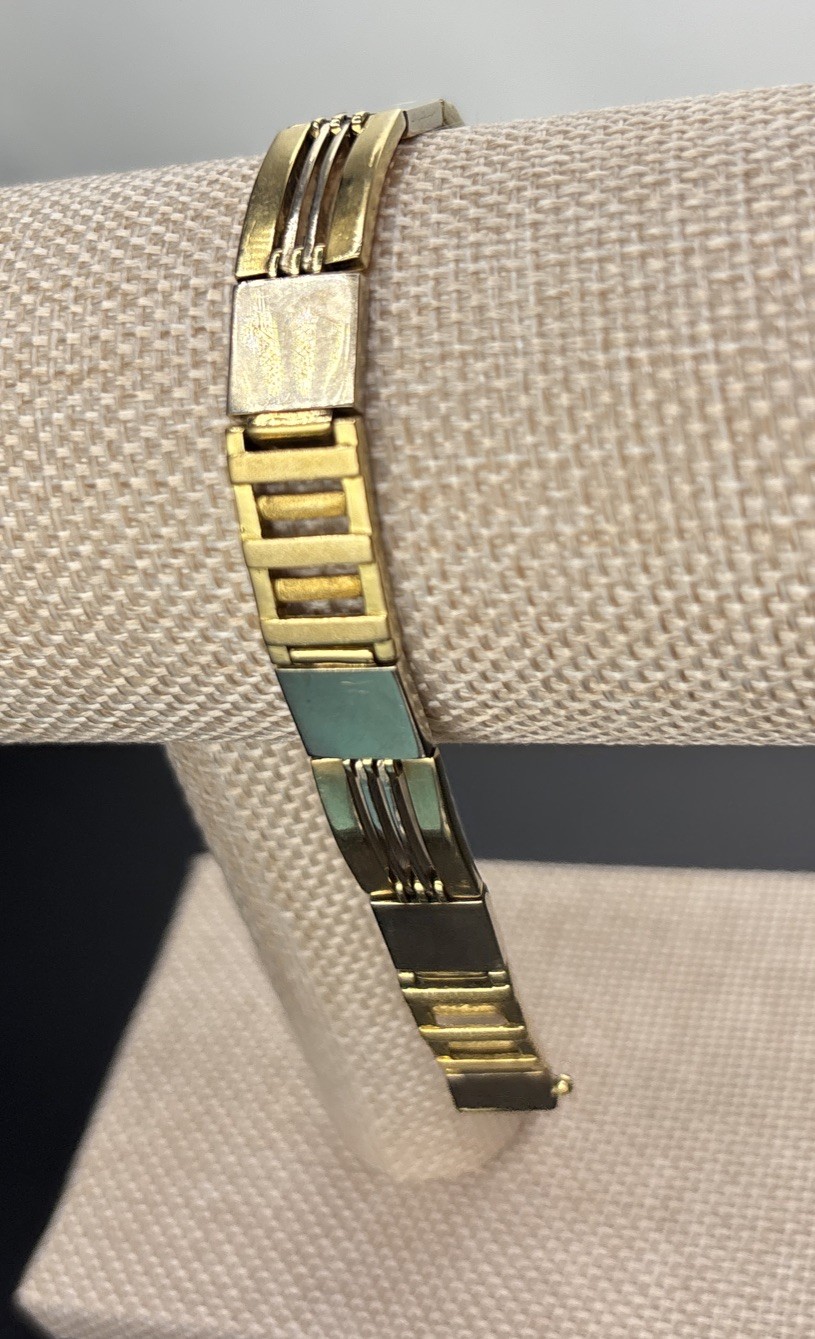 MENS FIBO Solid Gold 18K Yellow/White 8.5 Inch Italian Bracelet 35 Grams 10.4 mm