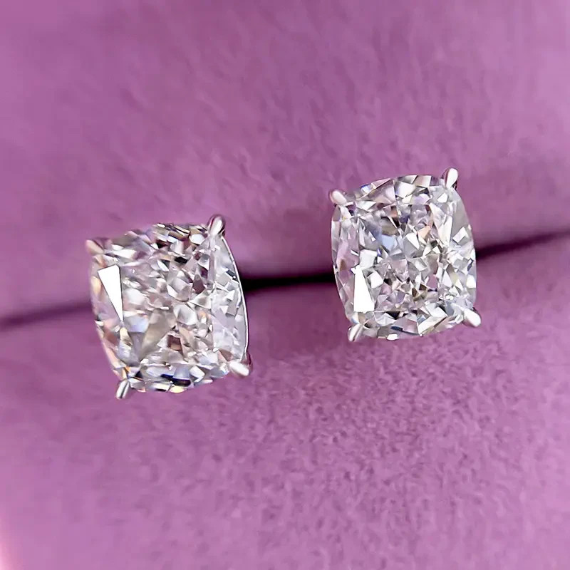 Luxury 6.00Ct Cushion Cut Lab Grown Diamond Stud Earrings Solid 14K White Gold