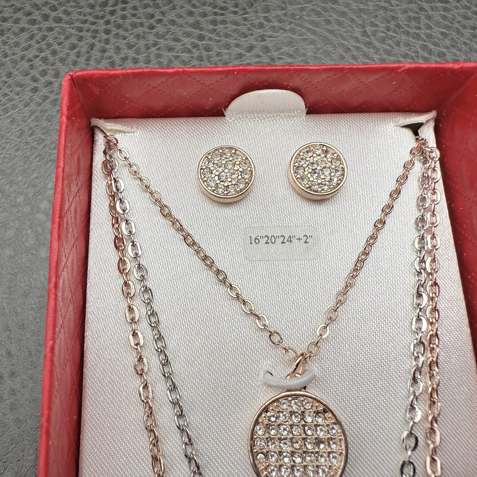 Guess Necklace Earring Set Womens Crystal Layered Pendant Jewelry New Gift Boxed