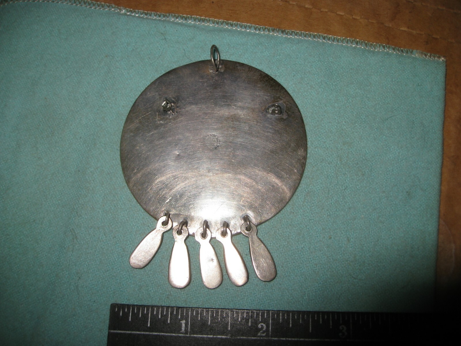 Large Aztec Eagle Warrior With Spear & Shield Pendant With Dangles