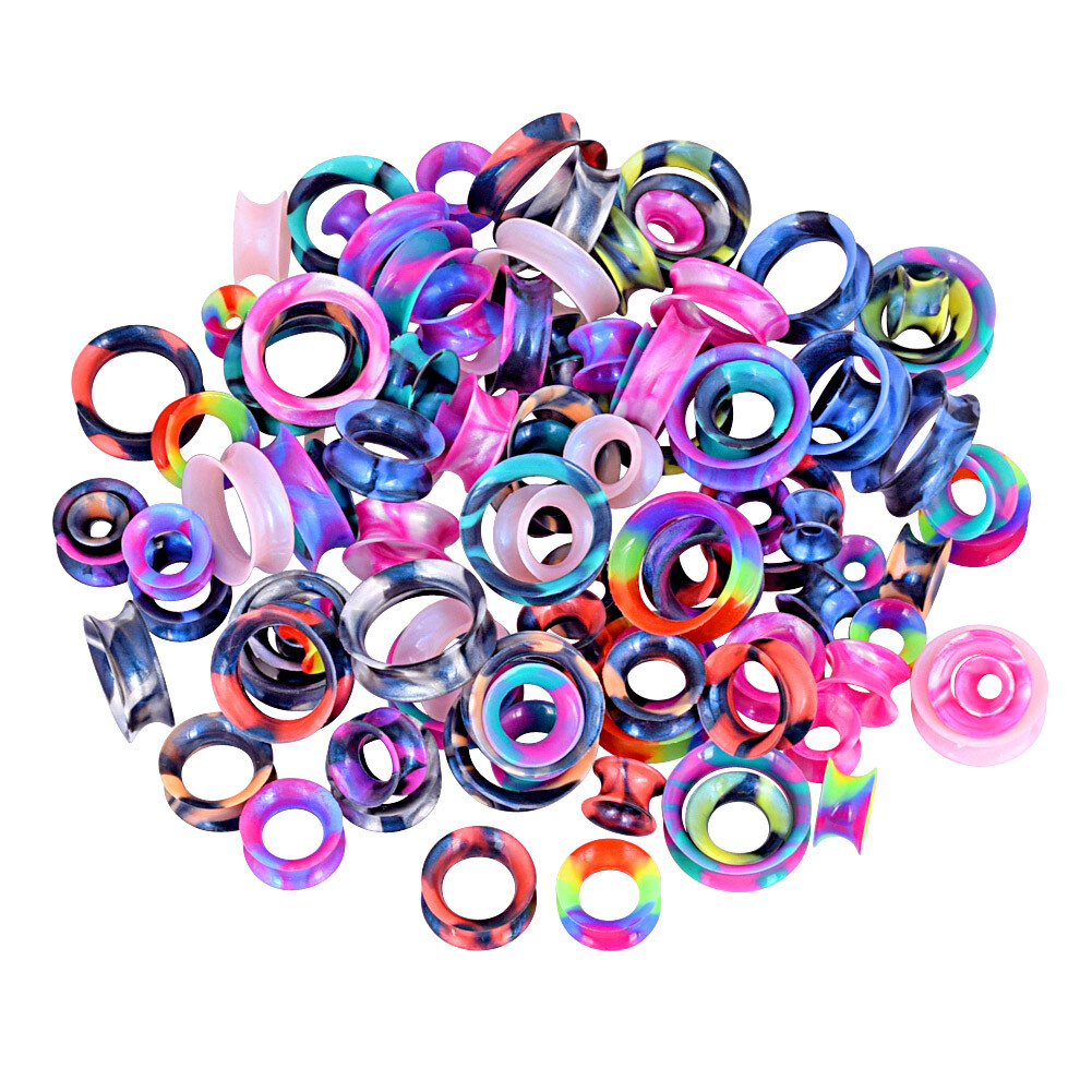 6Pcs Ear Plugs THIN Silicone Tunnels Soft Ear Skins Flexible Ear Gauges Piercing