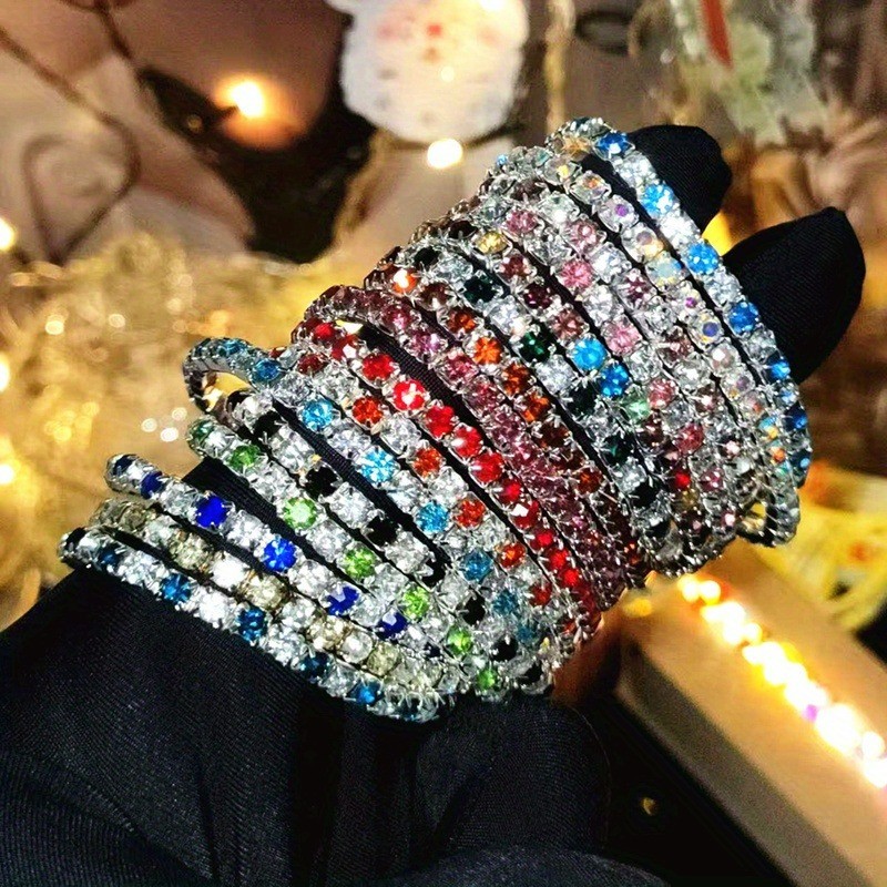 Random 10Pcs Women Crystal Rhinestone Stretch Bracelet Bangle Wristband Bling