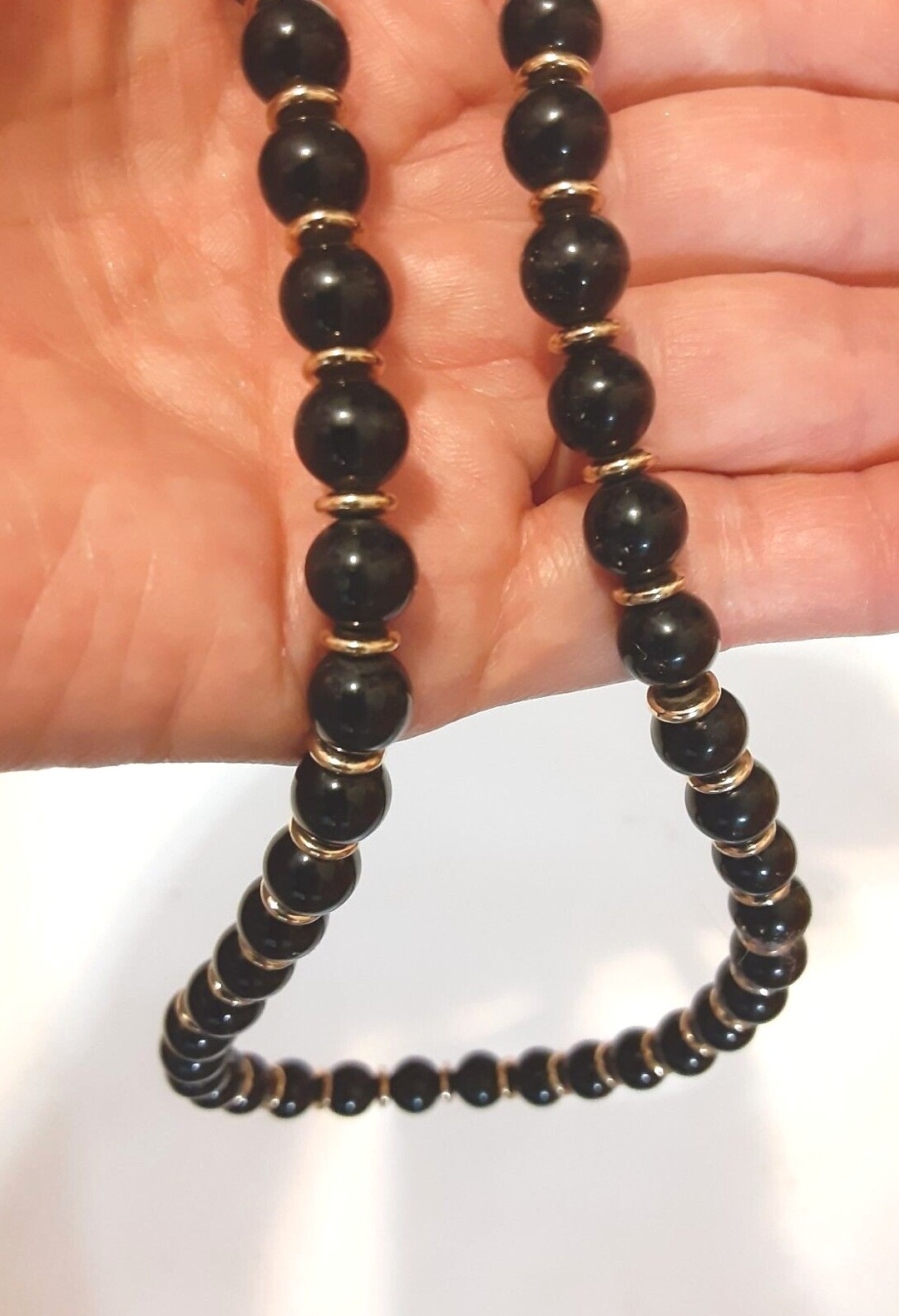 Vintage Black Gold Tone Bead Necklace 8mm 30 in