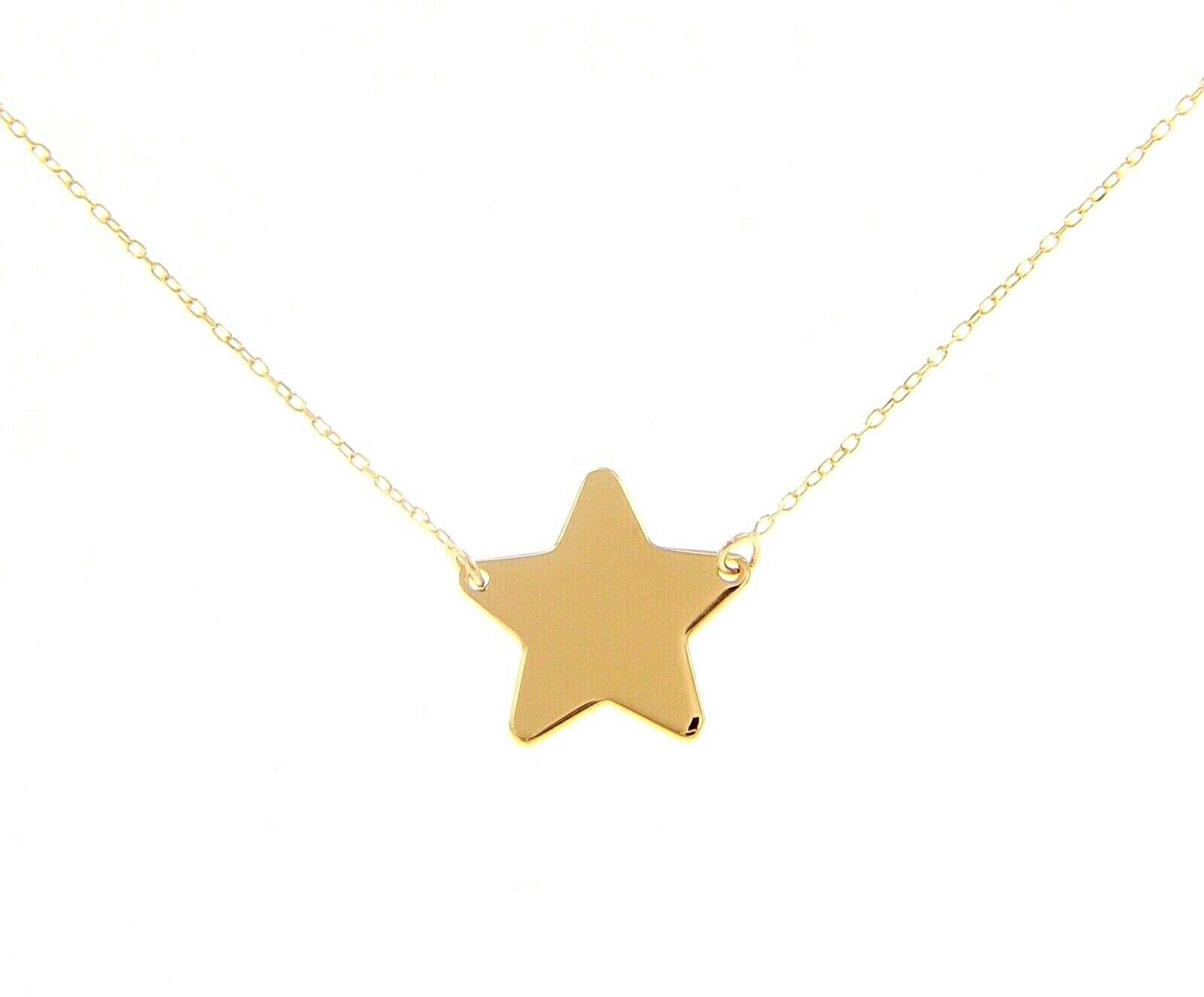 18K YELLOW GOLD NECKLACE FLAT 13mm CENTRAL FLAT STAR, ROLO OVAL 1mm CHAIN
