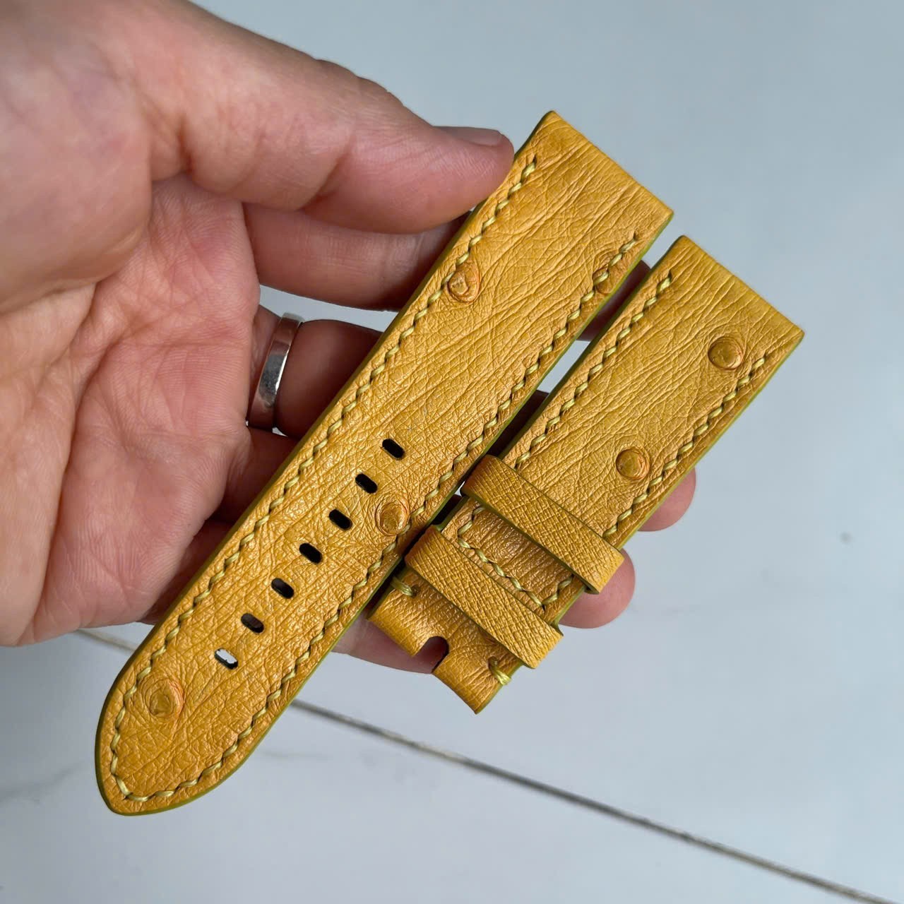 24mm/22mm Padded Yellow Genuine OSTRICH Leg LEATHER SKIN WATCH STRAP BAND