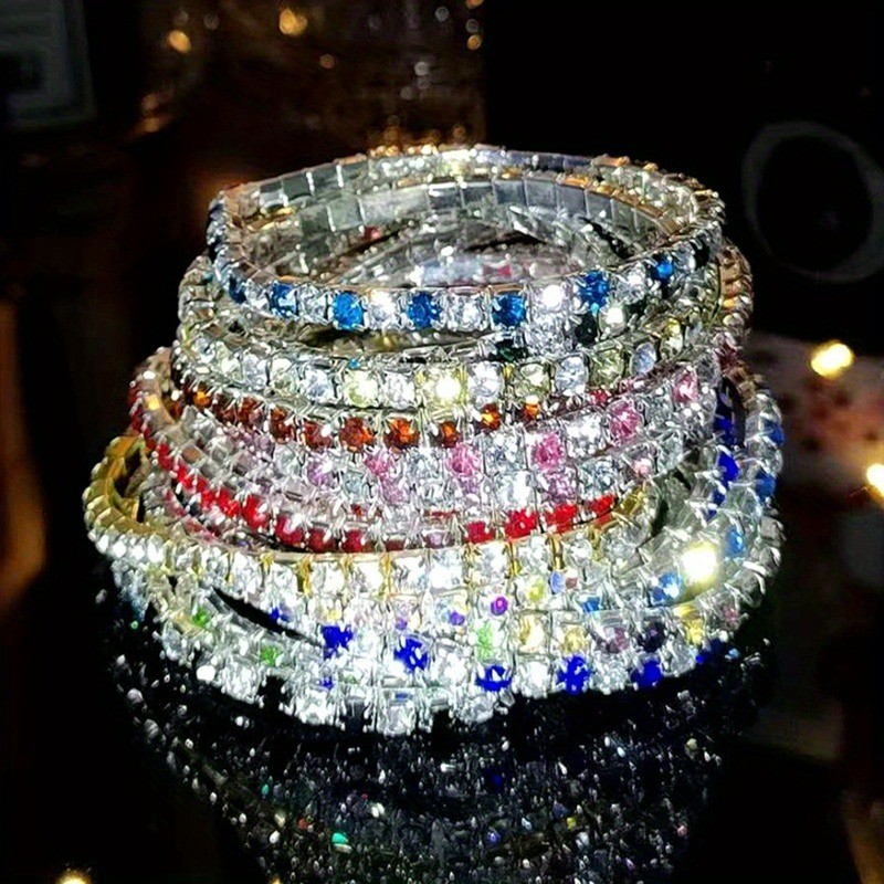 Random 10Pcs Women Crystal Rhinestone Stretch Bracelet Bangle Wristband Bling