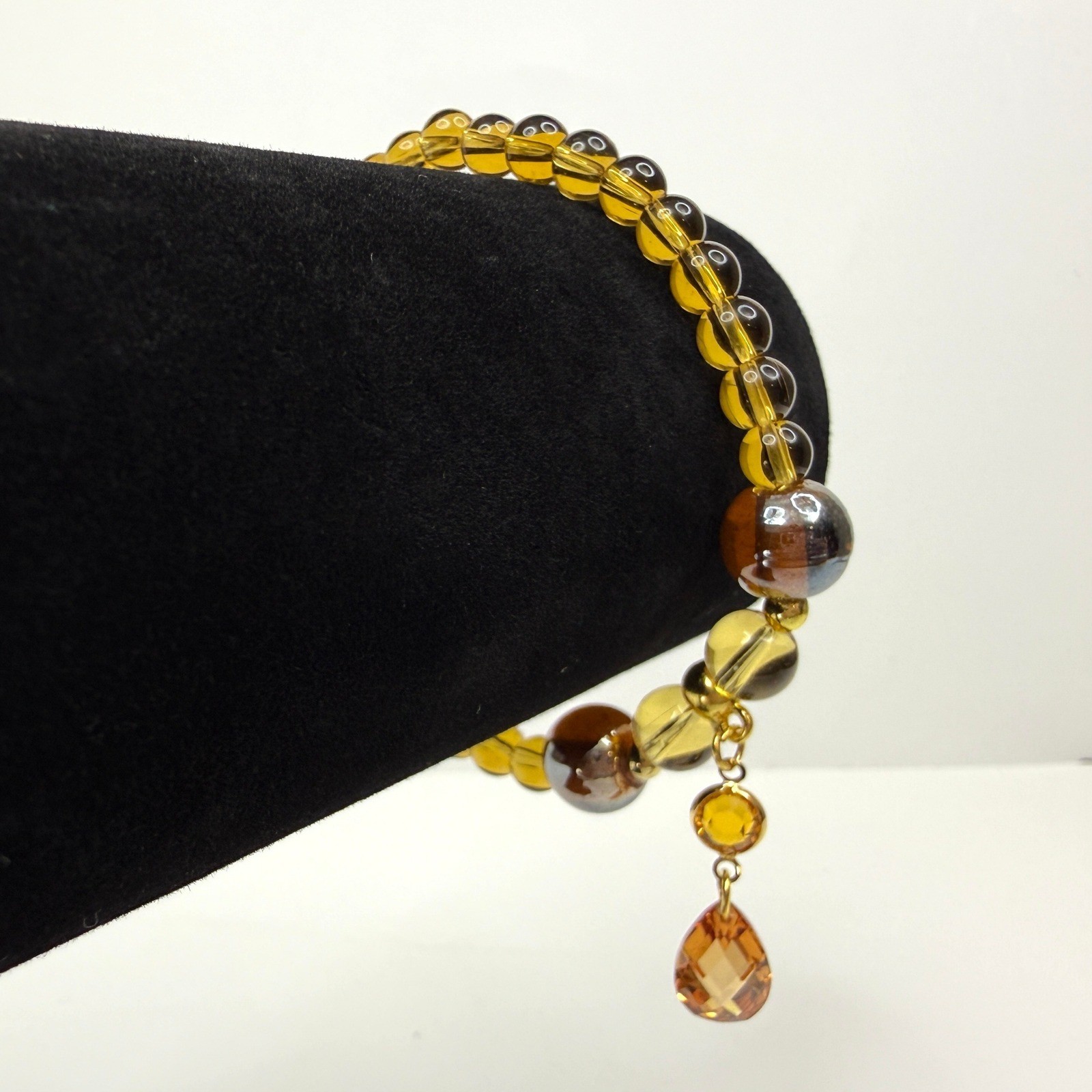 Amber Glass Beaded Crystal Charm Bracelet Faceted Teardrop Stretch Band Jewelry