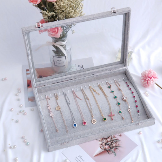 2x Necklace Pendant Long Chain Holder Stackable Jewelry Trays Dustproof Showcase